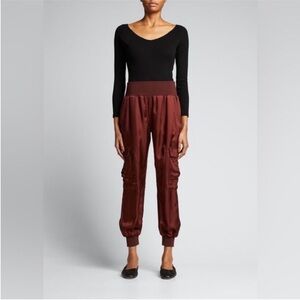 NWT Cinq A Sept Giles Cargo Crop Jogger Pant 100% Cupro Brown Size Large
